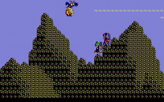 Sorcerian IBM PC/Compatibles Screenshot: Large boulders are thrown at you here!