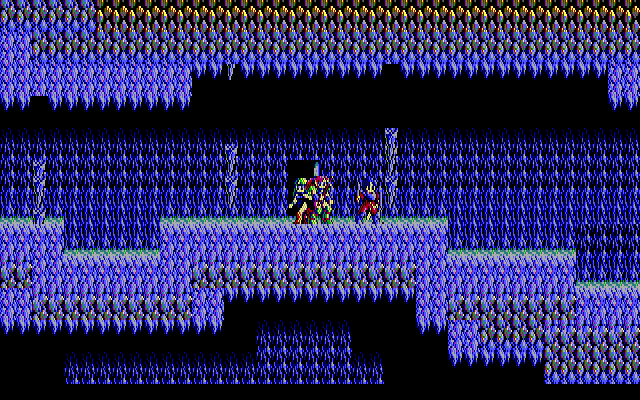Sorcerian IBM PC/Compatibles Screenshot: Watch out, falling stalactites drain energy quickly!