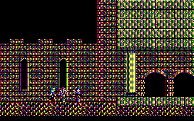 Sorcerian IBM PC/Compatibles Screenshot: Sneaking around in the night...