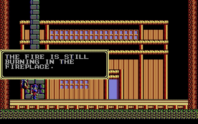 Sorcerian IBM PC/Compatibles Screenshot: No one is here, but the fire still burns...suspicious!