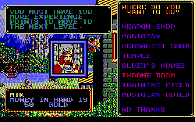 Sorcerian IBM PC/Compatibles Screenshot: You'll need experience in order to level up.
