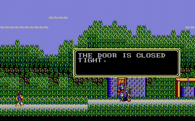 Sorcerian IBM PC/Compatibles Screenshot: I'll need to increase my strength again before opening this door.
