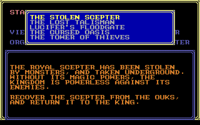 Sorcerian IBM PC/Compatibles Screenshot: Select a quest.