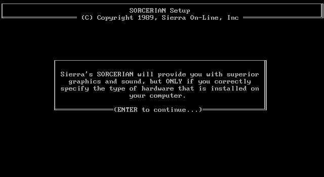 Sorcerian IBM PC/Compatibles Screenshot: Install introduction.