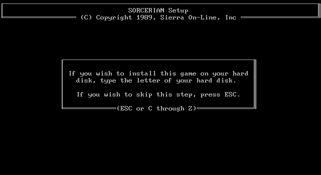 Sorcerian IBM PC/Compatibles Screenshot: Install to a hard disk if you wish...