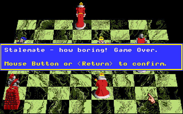 Battle Chess Apple IIgs Screenshot: A stalemate? How boring! Anyway, the game is over...