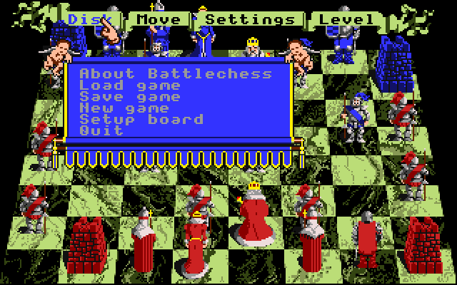Battle Chess Apple IIgs Screenshot: The Disk menu.