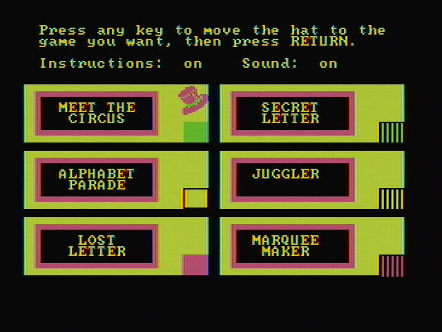 Alphabet Circus IBM PC/Compatibles Screenshot: The main menu.