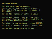 Alphabet Circus for IBM PC/Compatibles - Marquee maker instructions.