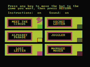 Alphabet Circus for IBM PC/Compatibles - The main menu.