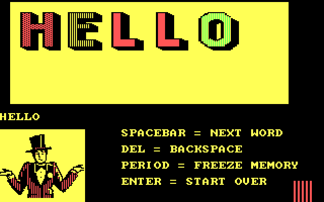 Alphabet Circus IBM PC/Compatibles Screenshot: "Hello" is my marqee...