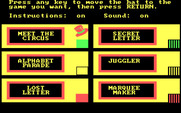 Alphabet Circus for IBM PC/Compatibles - The main menu.