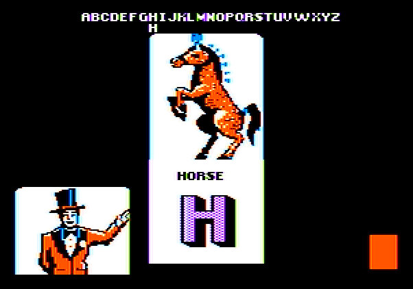 Alphabet Circus Apple II Screenshot: Here is a horse...