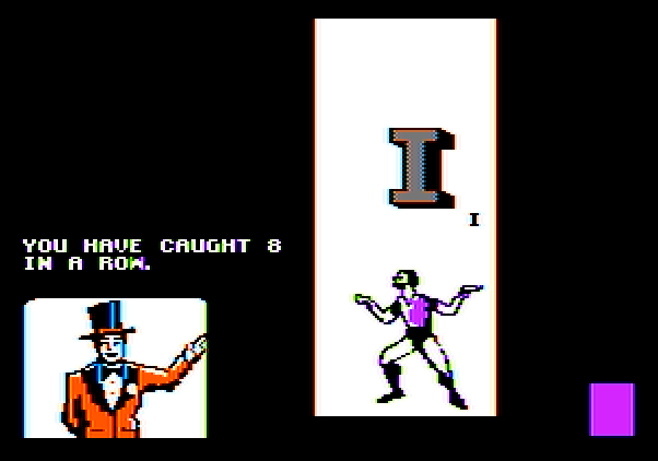 Alphabet Circus Apple II Screenshot: Juggling letters in the air.