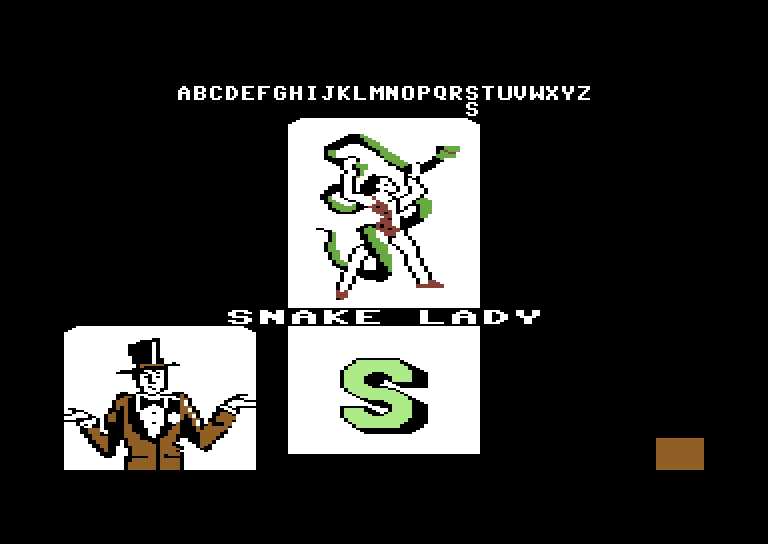 Alphabet Circus Commodore 64 Screenshot: Meet the snake lady...