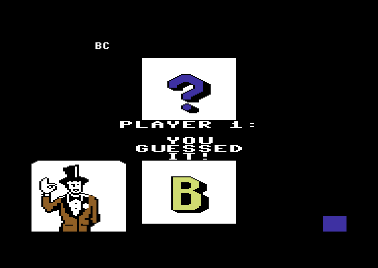 Alphabet Circus Commodore 64 Screenshot: You guessed the secret letter!