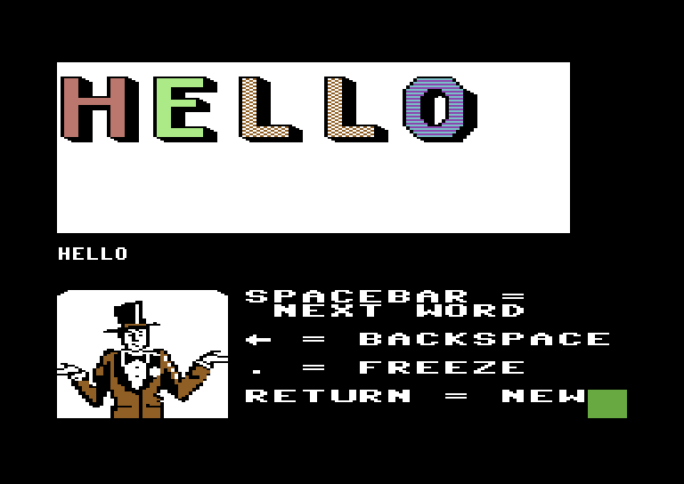 Alphabet Circus Commodore 64 Screenshot: Creating a marquee.
