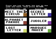 Alphabet Circus for Commodore 64 - The main menu.