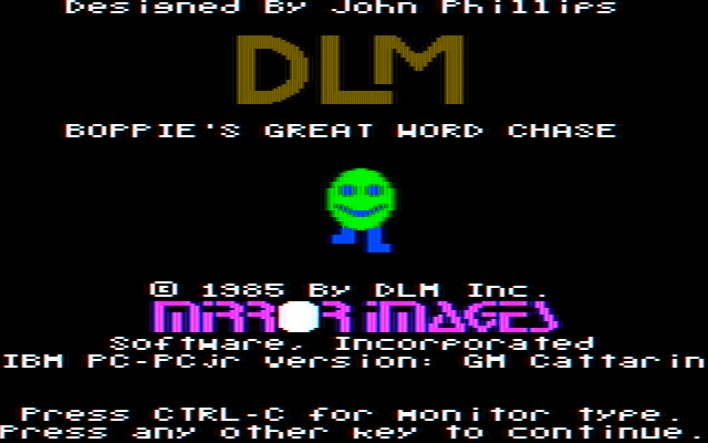 Boppie's Great Word Chase IBM PC/Compatibles Screenshot: Title screen.