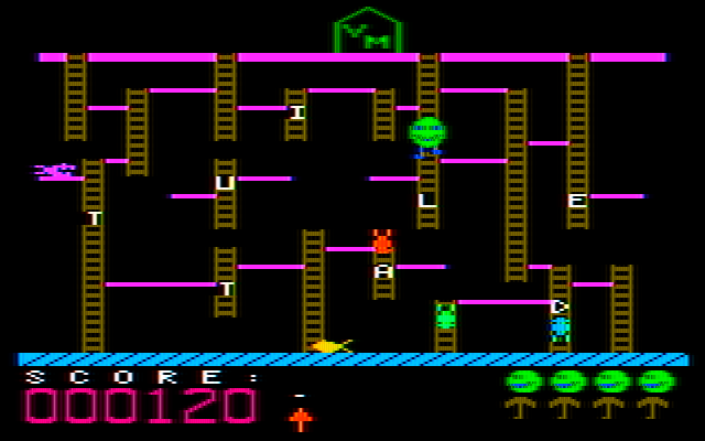 Boppie's Great Word Chase IBM PC/Compatibles Screenshot: Collect letters; what word am I trying to spell here?