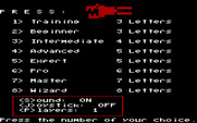 Boppie's Great Word Chase for IBM PC/Compatibles - The main menu.