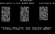 Boppie's Great Word Chase for IBM PC/Compatibles - The current list of available words.