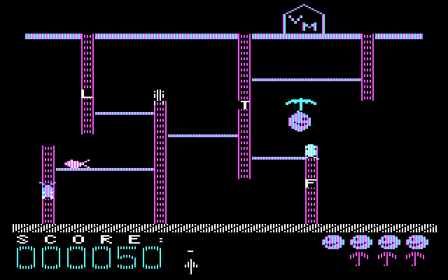 Boppie's Great Word Chase IBM PC/Compatibles Screenshot: Floating down to another platform.