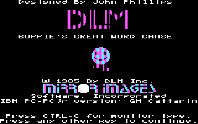 Boppie's Great Word Chase IBM PC/Compatibles Screenshot: Title screen.