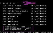 Boppie's Great Word Chase for IBM PC/Compatibles - The main menu.