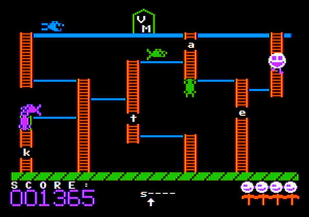 Boppie's Great Word Chase Apple II Screenshot: Collect letters in the right order.