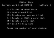 Boppie's Great Word Chase for Apple II - The game editor menu.
