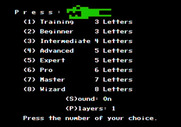 Boppie's Great Word Chase for Apple II - The main menu.