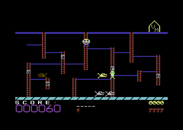 Boppie's Great Word Chase Commodore 64 Screenshot: Different skill levels have a different layout.