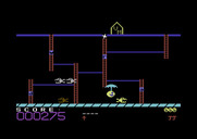 Boppie's Great Word Chase for Commodore 64 - Use umbrellas to float to a new platform.