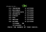 Boppie's Great Word Chase for Commodore 64 - The main menu.