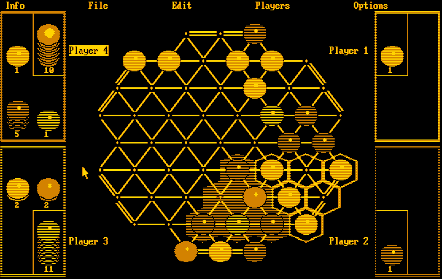 TrianGO IBM PC/Compatibles Screenshot: Player 4 considers the next turn.