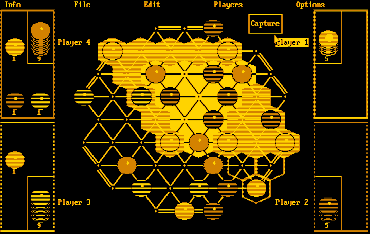 TrianGO IBM PC/Compatibles Screenshot: Click the "capture" button to capture opponent pieces.
