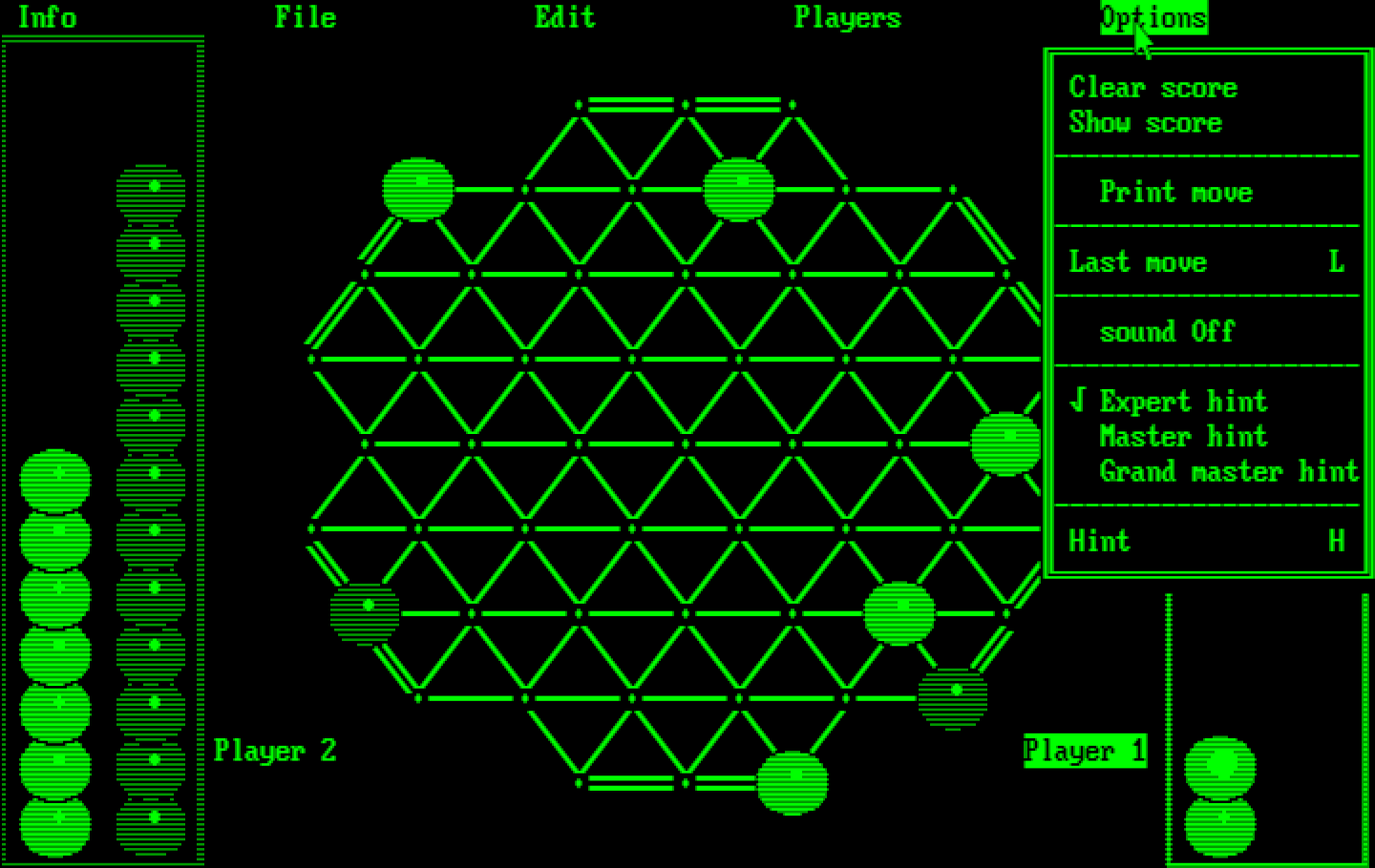 TrianGO IBM PC/Compatibles Screenshot: The options menu.