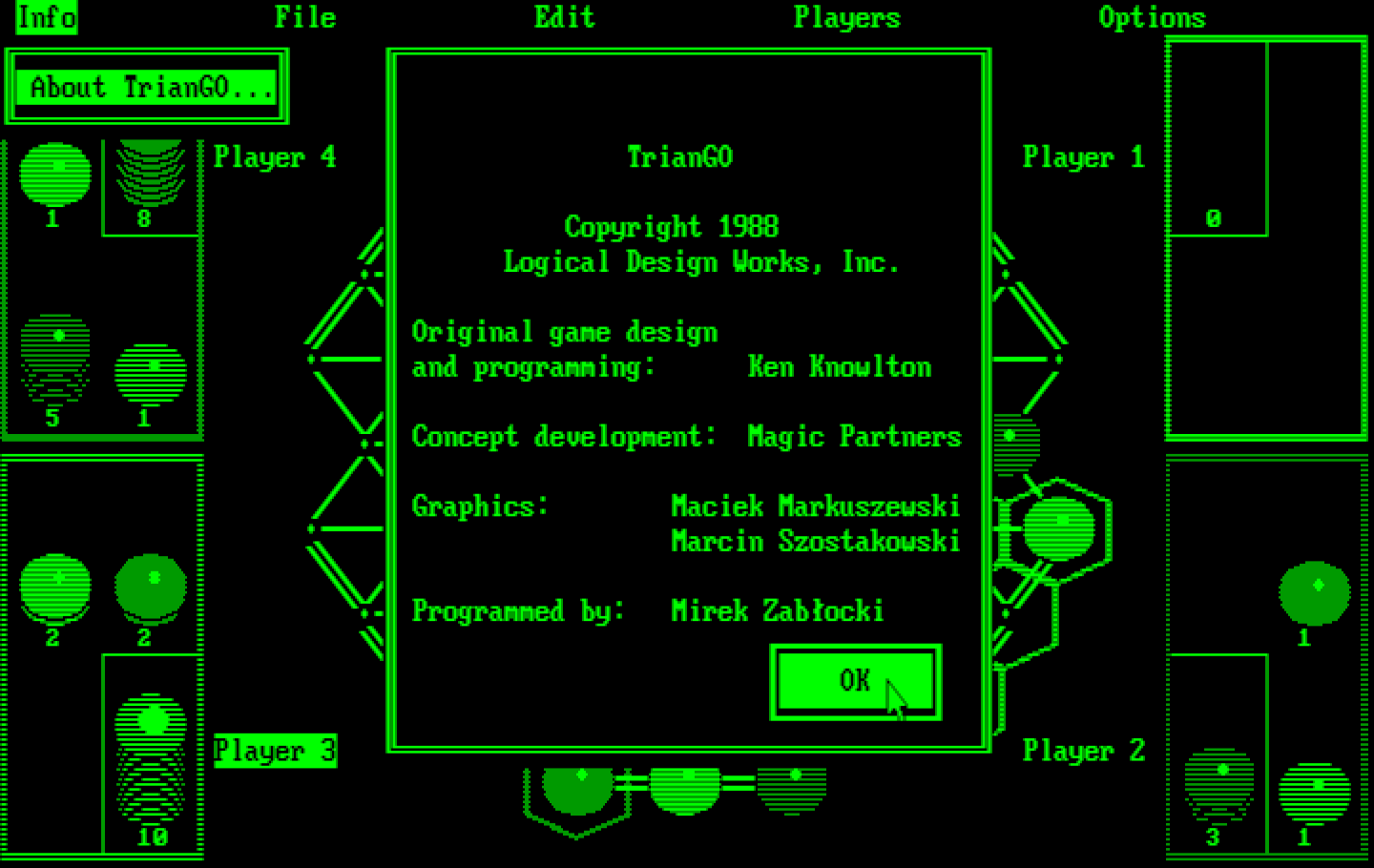 TrianGO IBM PC/Compatibles Screenshot: About the game.