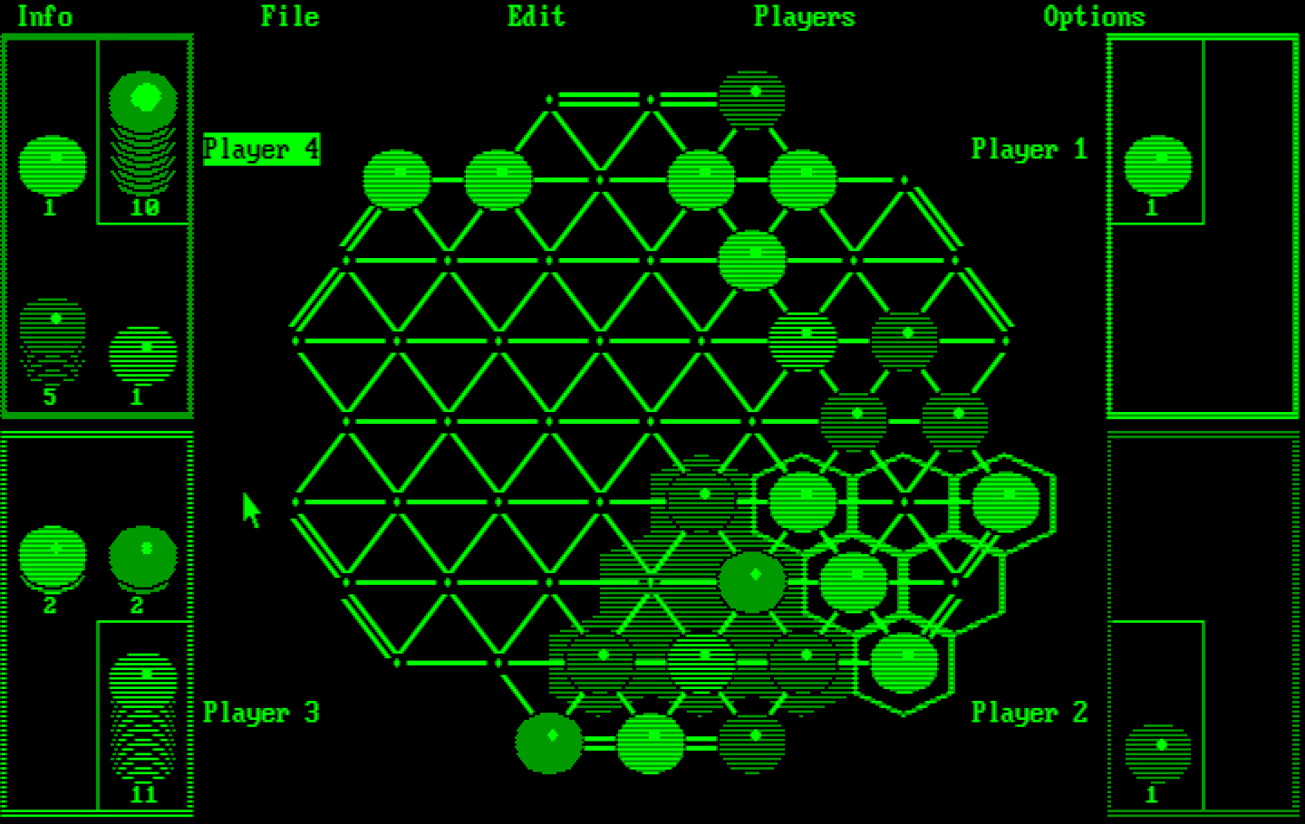 TrianGO IBM PC/Compatibles Screenshot: Player 4 considers the next turn.