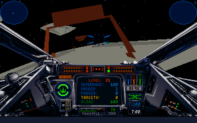 Star Wars: X-Wing IBM PC/Compatibles Screenshot: Flying through a gate.