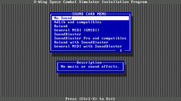 Star Wars: X-Wing for IBM PC/Compatibles - Sound card selection menu.