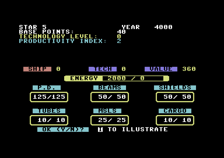 Berserker Raids Commodore 64 Screenshot: Building a new ship.