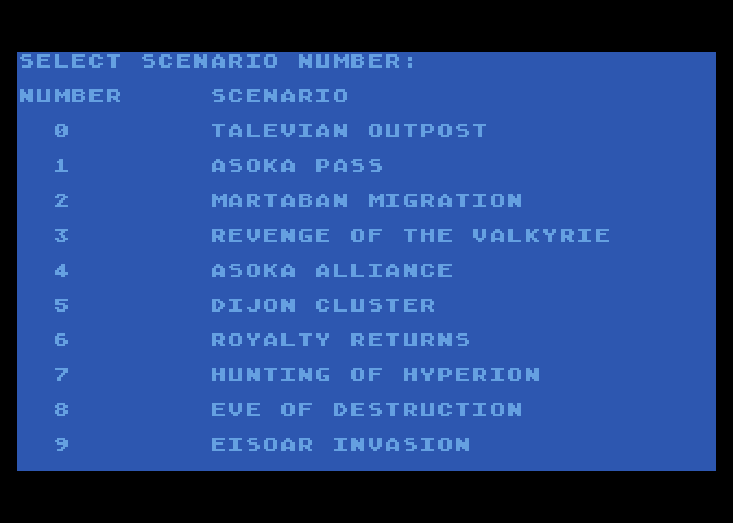 Berserker Raids Atari 8-bit Screenshot: You can also play one of several scenarios...