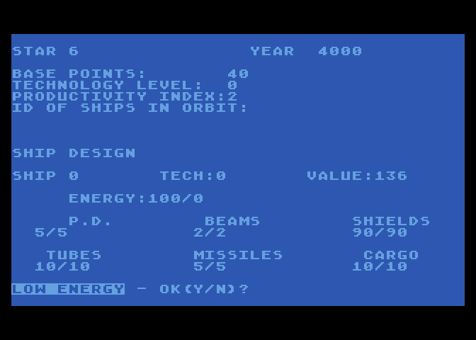 Berserker Raids Atari 8-bit Screenshot: Setting some ship options...