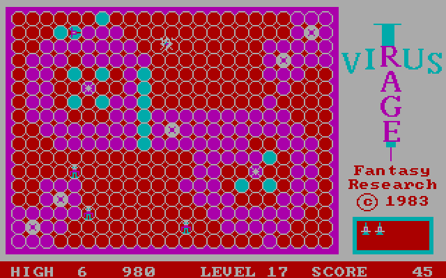 Virus Rage IBM PC/Compatibles Screenshot: When a spore appears the screen turns red; be careful!