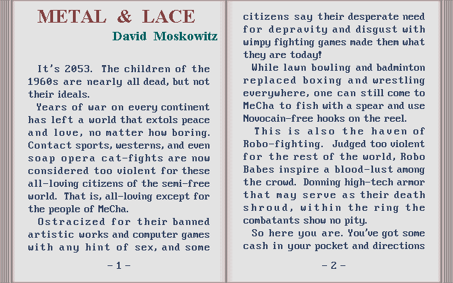 Metal & Lace: The Battle of the Robo Babes IBM PC/Compatibles Screenshot: Additional story.