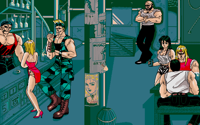 Metal & Lace: The Battle of the Robo Babes IBM PC/Compatibles Screenshot: Starting the game at the bar.