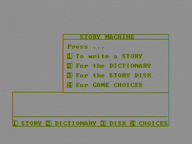 Story Machine IBM PC/Compatibles Screenshot: The main menu.