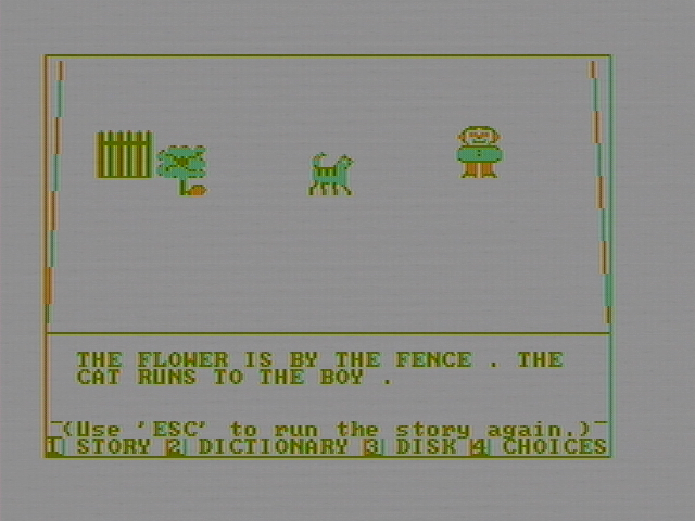 Story Machine IBM PC/Compatibles Screenshot: After writing sentences, the game animates the results.